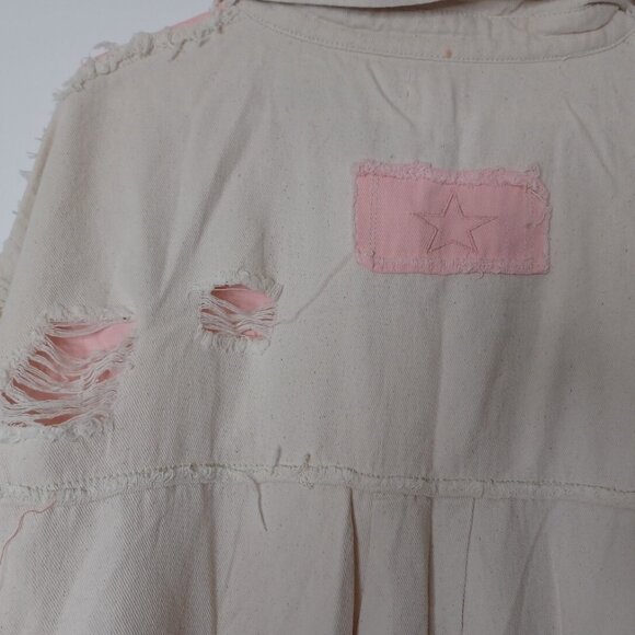 POL CLOTHING Womens Denim Distressed Large White/Pink Jacket - Picture 8 of 11